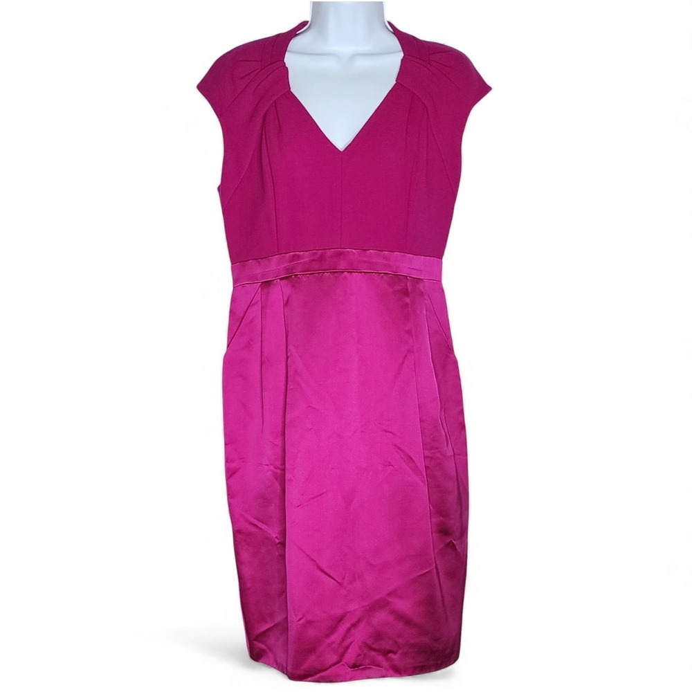 Carmen Marc Valvo Cap-sleeve Cocktail Dress Raspberry Pink Sz 10 - Picture 3 of 14